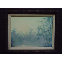 Misty Landscape with Blackbird